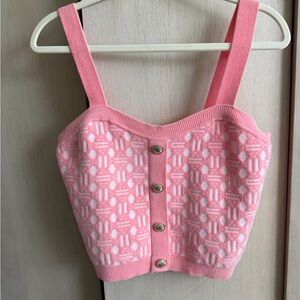Maje Pink Knit Cropped Tank with Button Detail